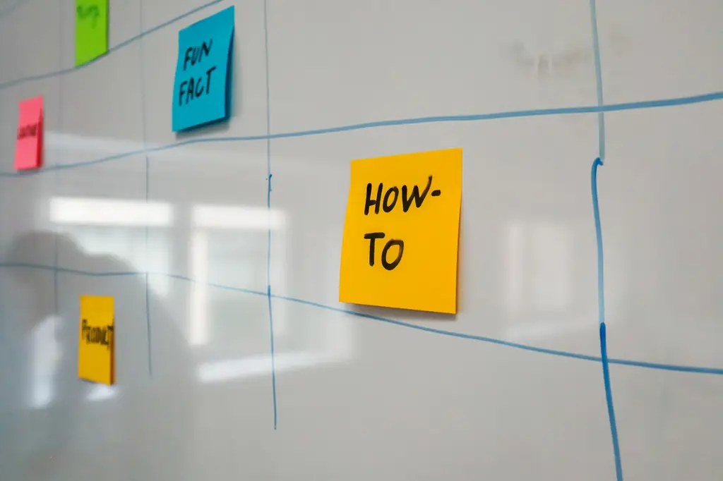 A planning board with colourful sticky notes mapping out work